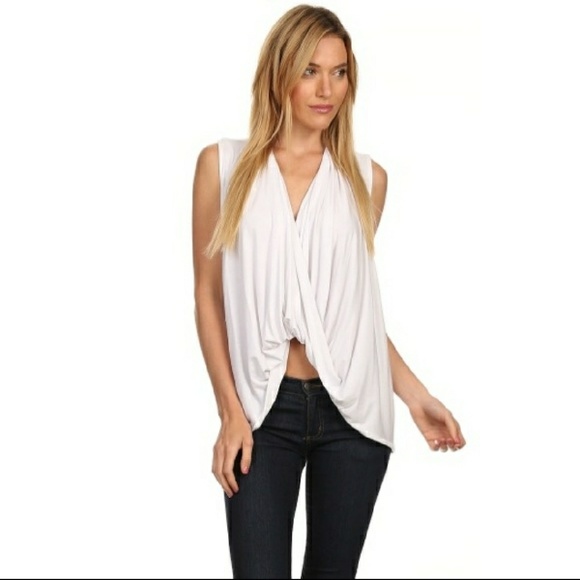 Tops - White High Low Draped Top #415-WM